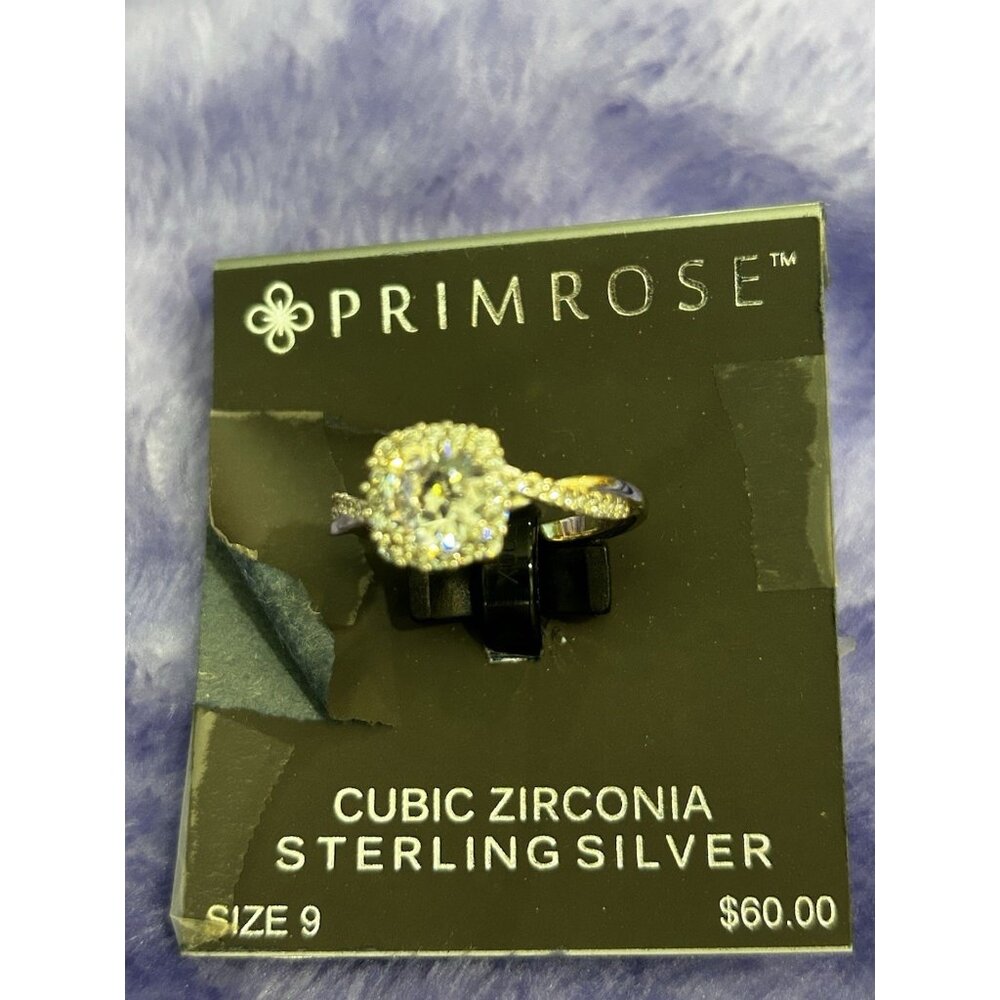 Primrose Cubic Zirconia Sterling Silver Large Woven Ring Size 9
